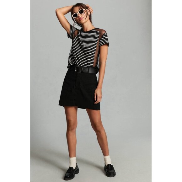 NWT Maeve Anthropologie Tulle-Inlay Tee Sz XS Black White Striped - Picture 11 of 11